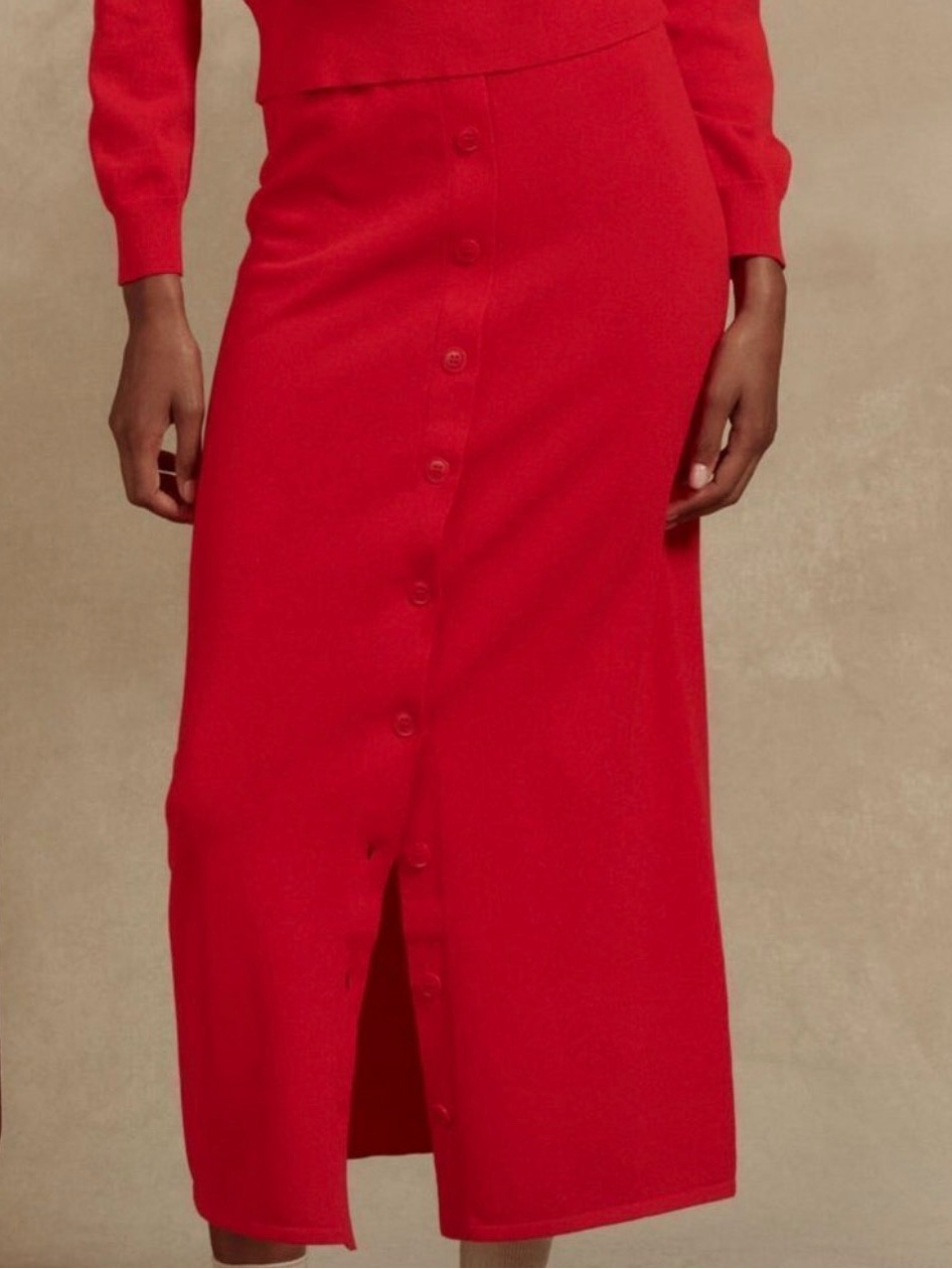The Great Button Front Lightweight Sweater Midi Skirt In Red Size 0